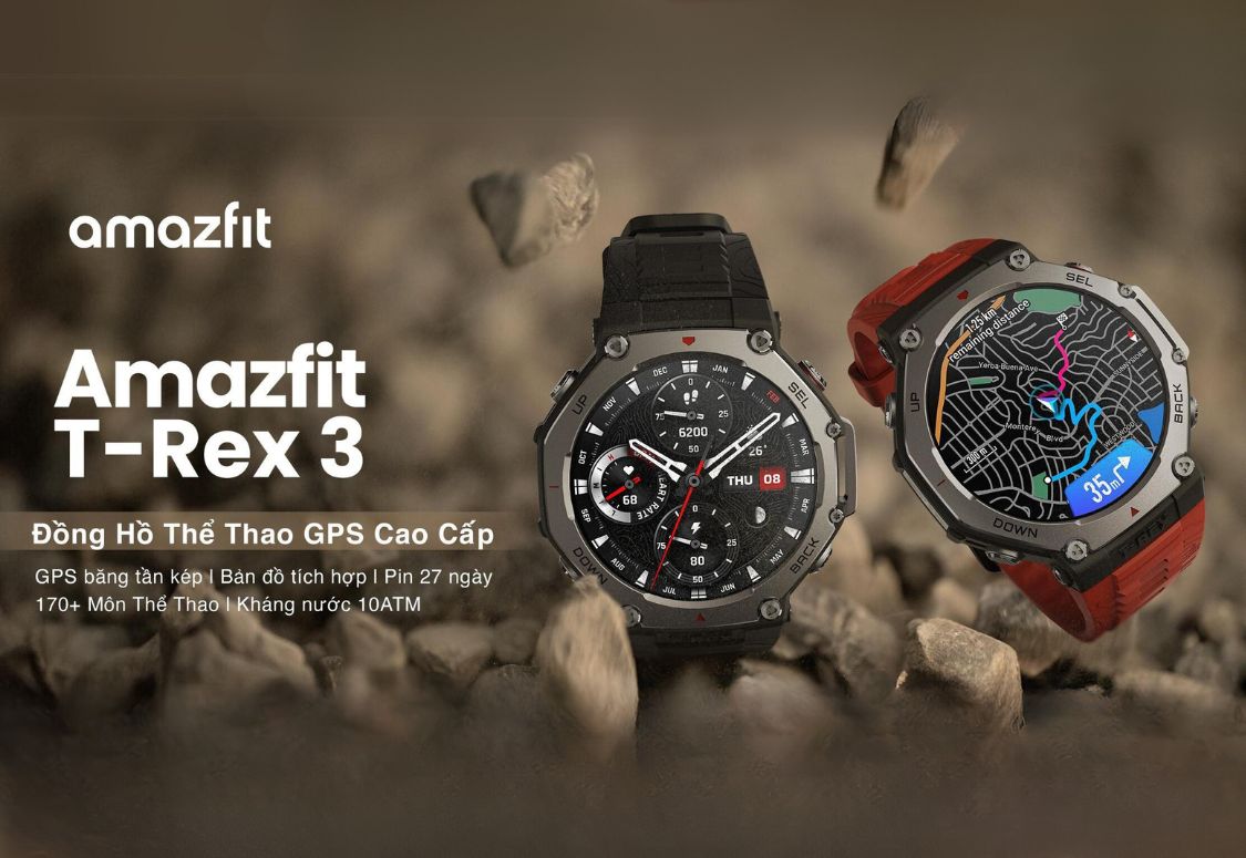 Amazfit T-Rex 3: Đồng hồ thông minh siêu bền bỉ, cùng nhiều tính năng theo dõi sức khỏe.