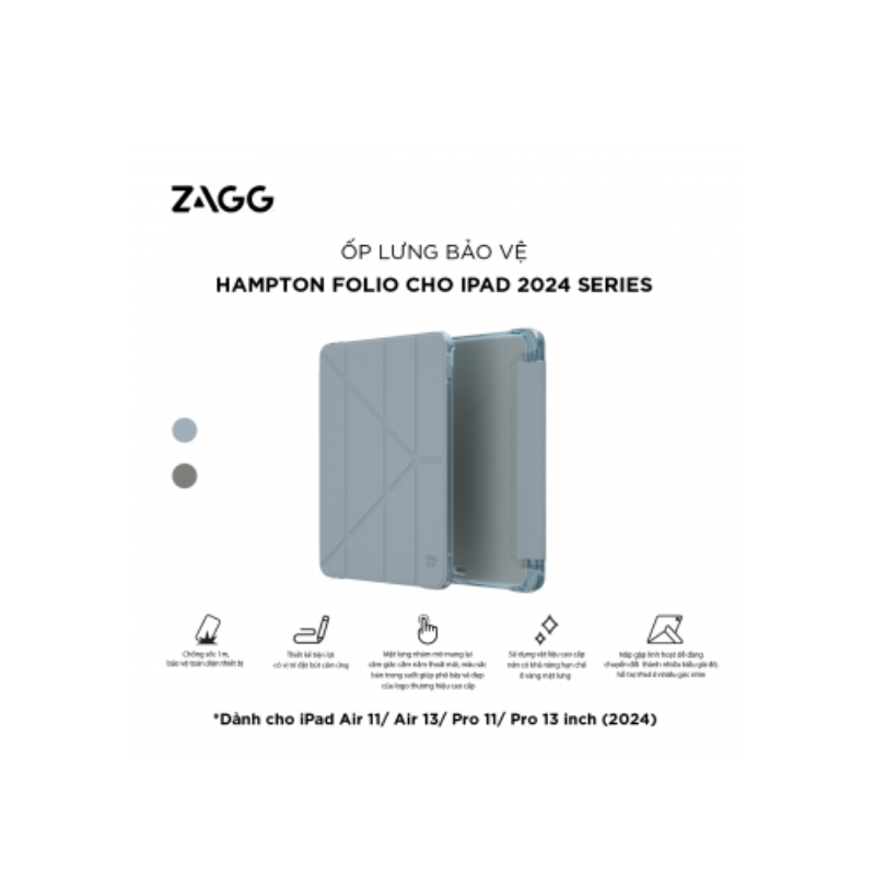 Ốp lưng ZAGG Hampton Folio cho iPad Air 13 inch (2024)/ Pro 12.9 (Gen 4, 5, 6)