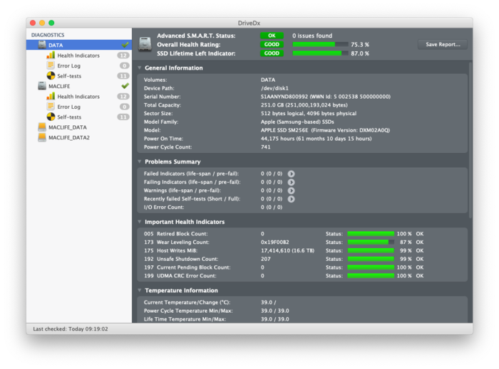 DriveDx hiển thị đầy thông tin về tình trạng khấu hao SSD trên MacBook M1