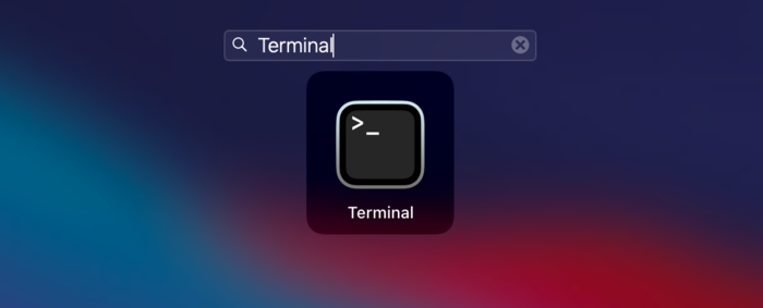 Tìm kiếm Terminal trong Launchpad.