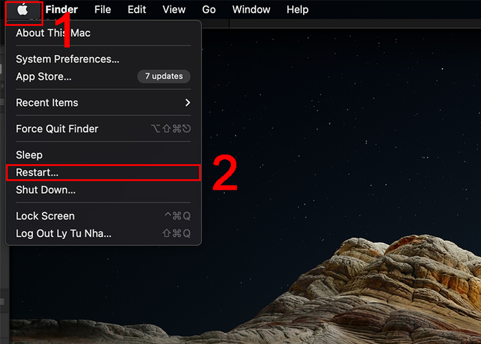 Chọn Restart để MacBook M1 bị đơ tắt đi và bật lại.