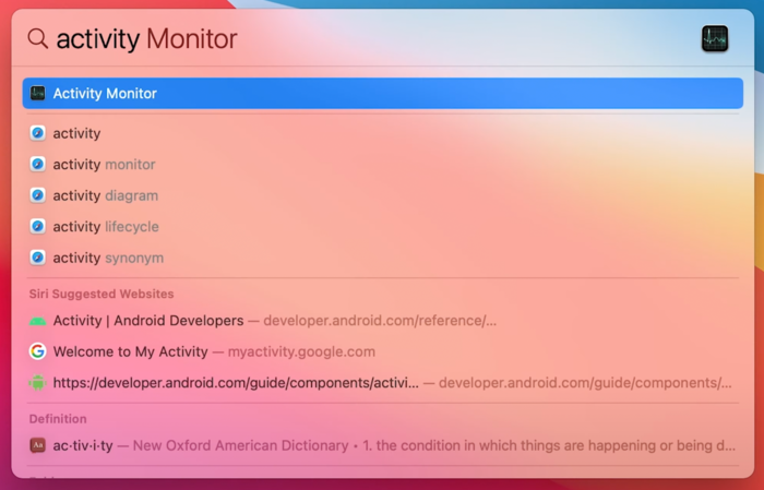  Nhập tên Activity Monitor trong ô tìm kiếm