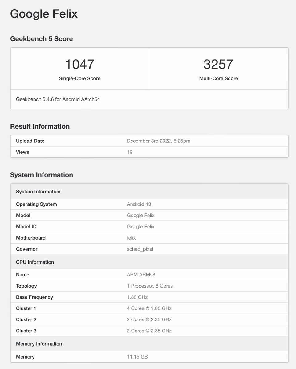 Điểm Geekbench của Google Pixel Fold