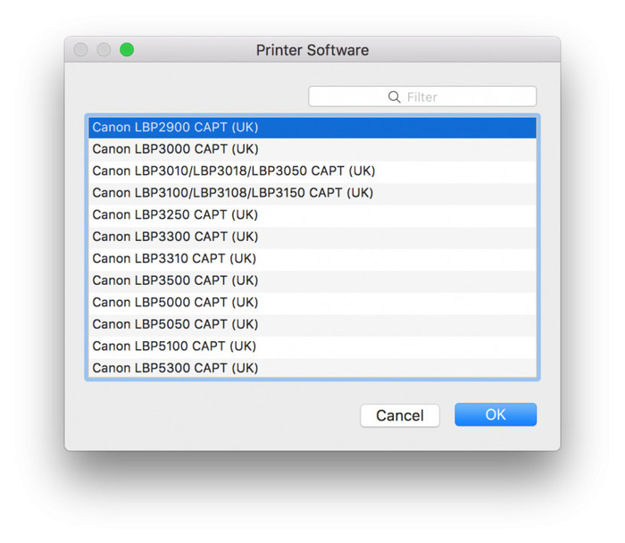 Chọn Canon LBP2900 CAPT (UK), sau đó OK