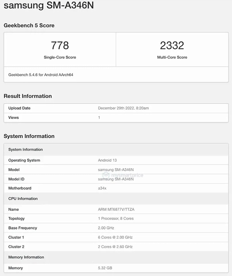 Samsung Galaxy A34 5G xuất hiện trên Geekbench