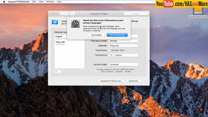 Bước 5: Có một câu hỏi sẽ hiện ra và bạn chọn vào Use Vietnamese