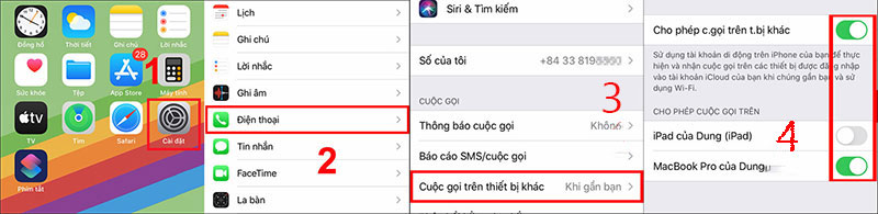 Bật đồng bộ cuộc gọi trên iphone