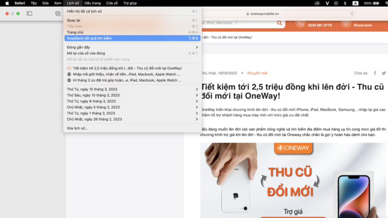Quay lại kết quả tìm kiếm Safari trên MacBook