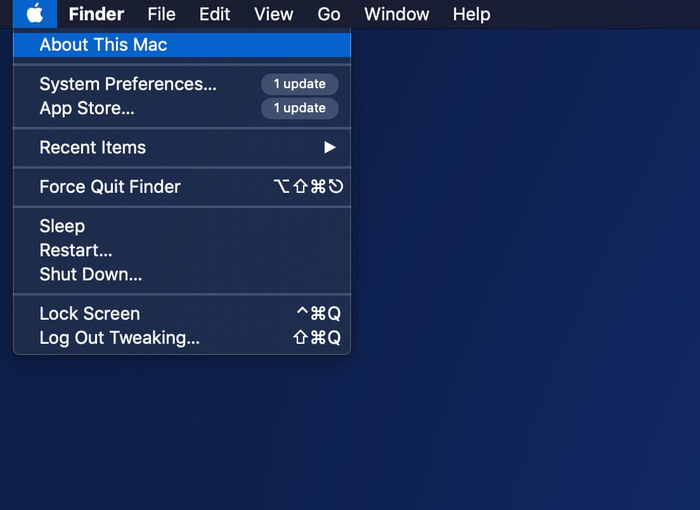 Nhấn biểu tượng Apple chọn About This Mac
