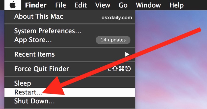 Restart MacBook bằng Menu Apple