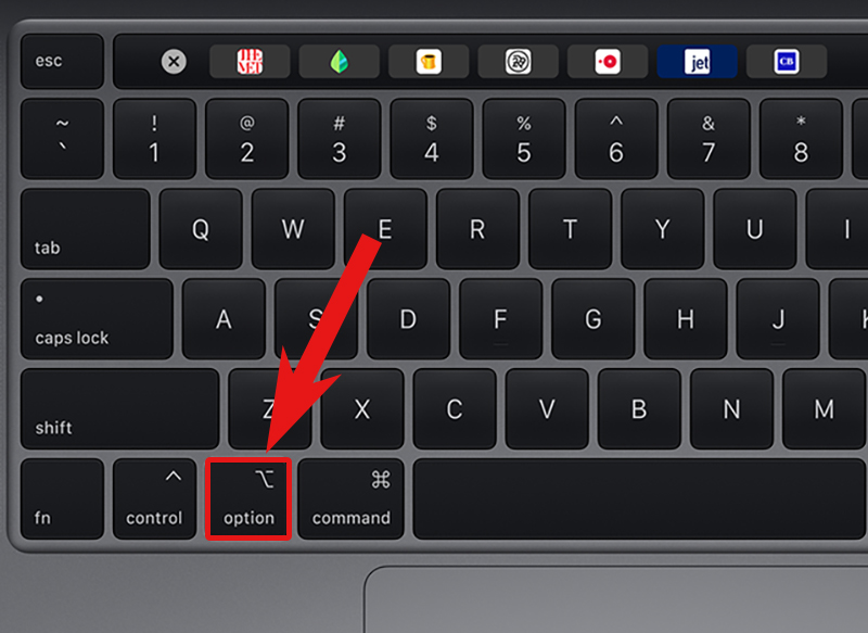 Nhấn giữ phím Option trên bàn phím