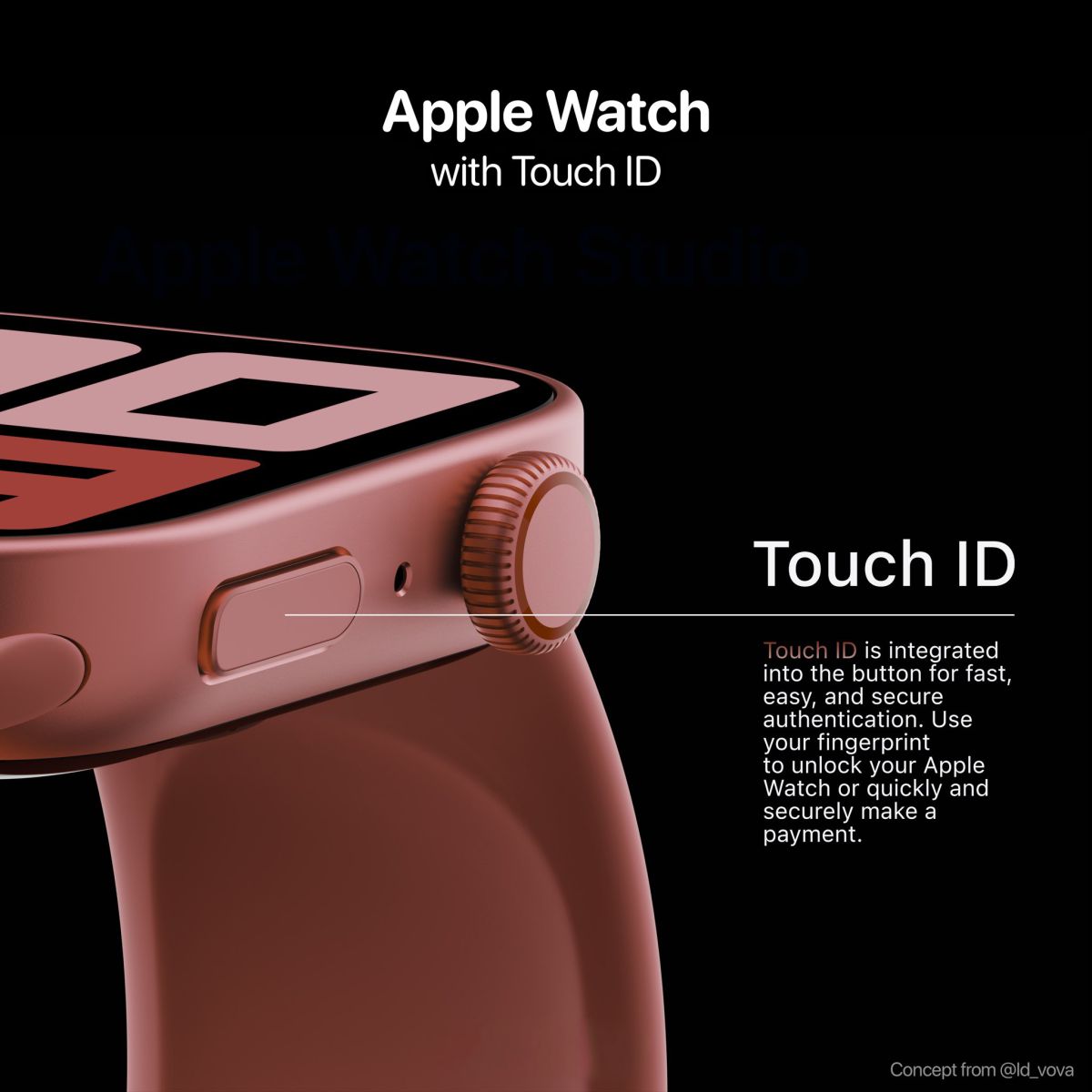 Apple Watch Series 9 có thể được trang bị Touch ID trên nút nguồn (Render @ld_vova)