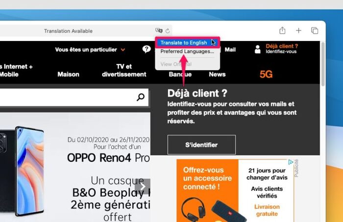 Nhấn vào Translate to [Ngôn ngữ] để dịch trang web trên Safari