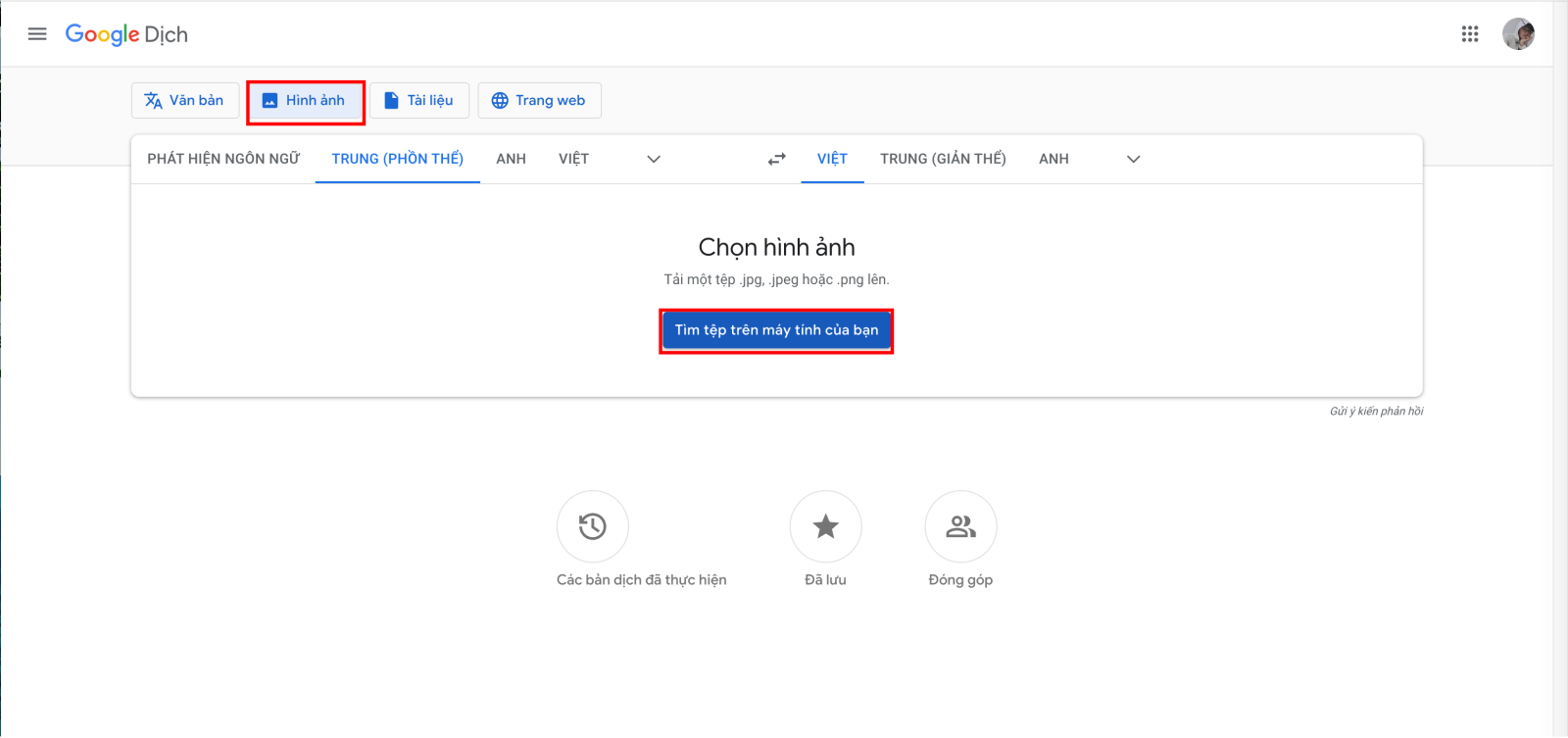 Hướng dẫn sử dụng chức năng dịch hình ảnh của Google dịch trên phiên bản Web