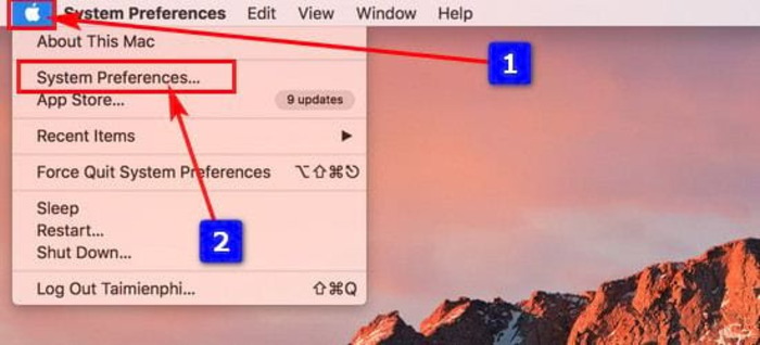 Chọn System Preferences (Tùy chỉnh hệ thống) trên MacBook