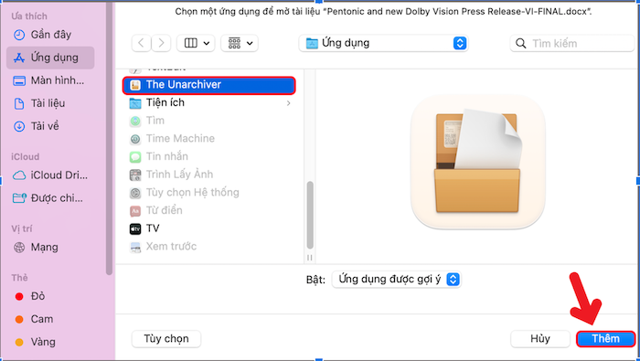 Mở tài liệu bằng ứng dụng The Unarchiver