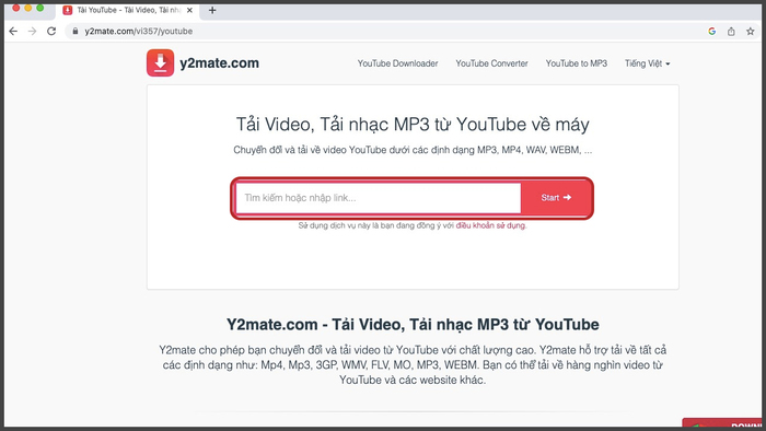 Tải video dễ dàng trên website y2mate