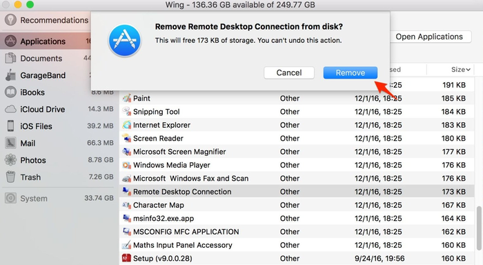 Nhấn Remove để xác nhận gỡ ứng dụng