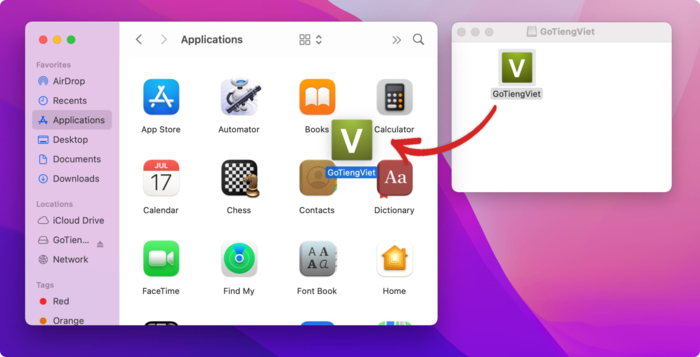 Di chuyển GoTiengViet vào Applications (Ứng dụng)
