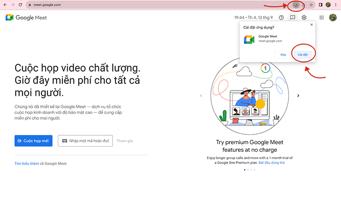 Tạo cuộc họp trực tuyến miễn phí với ứng dụng Google Meet