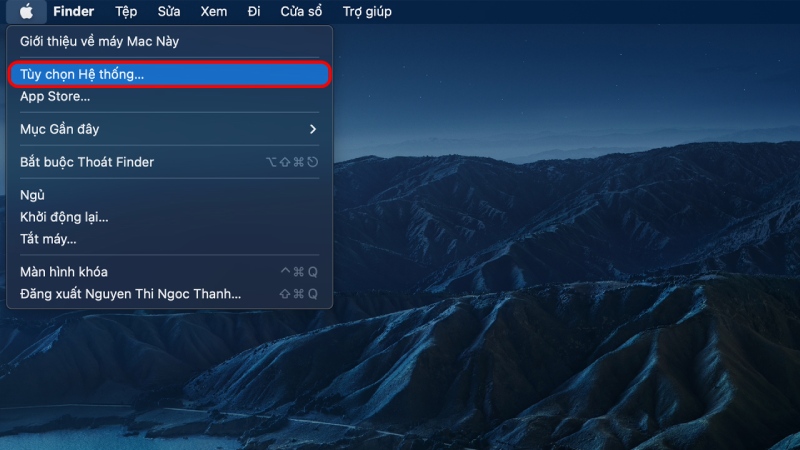 Bấm chọn “Tùy chọn hệ thống” trong danh sách thả biểu tượng Apple