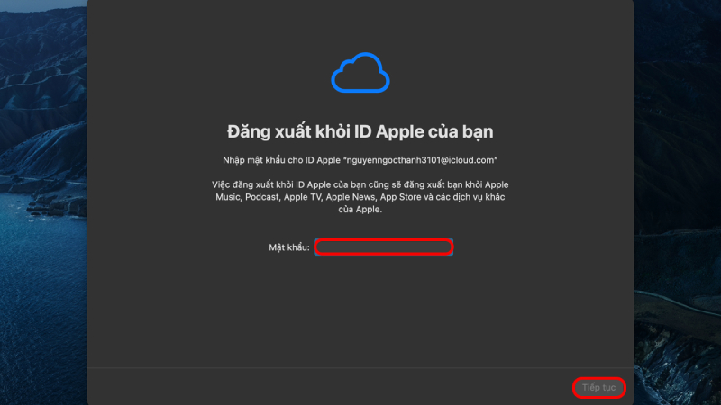 Đăng xuất ID Apple trước khi tiền reset