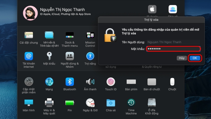 Nhập mật khẩu MacBook 