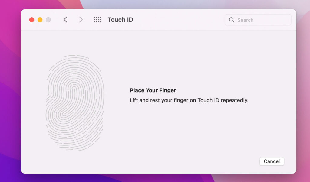 Đặt ngón tay lên Touch ID cho đến khi hoàn thành nhận dạng