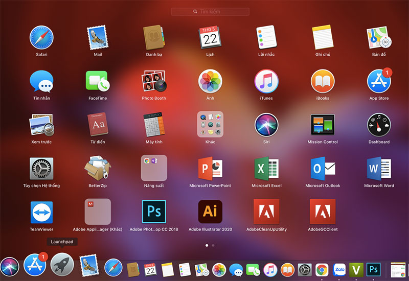 Giao diện Launchpad bao gồm các ứng dụng được cài đặt từ App Store
