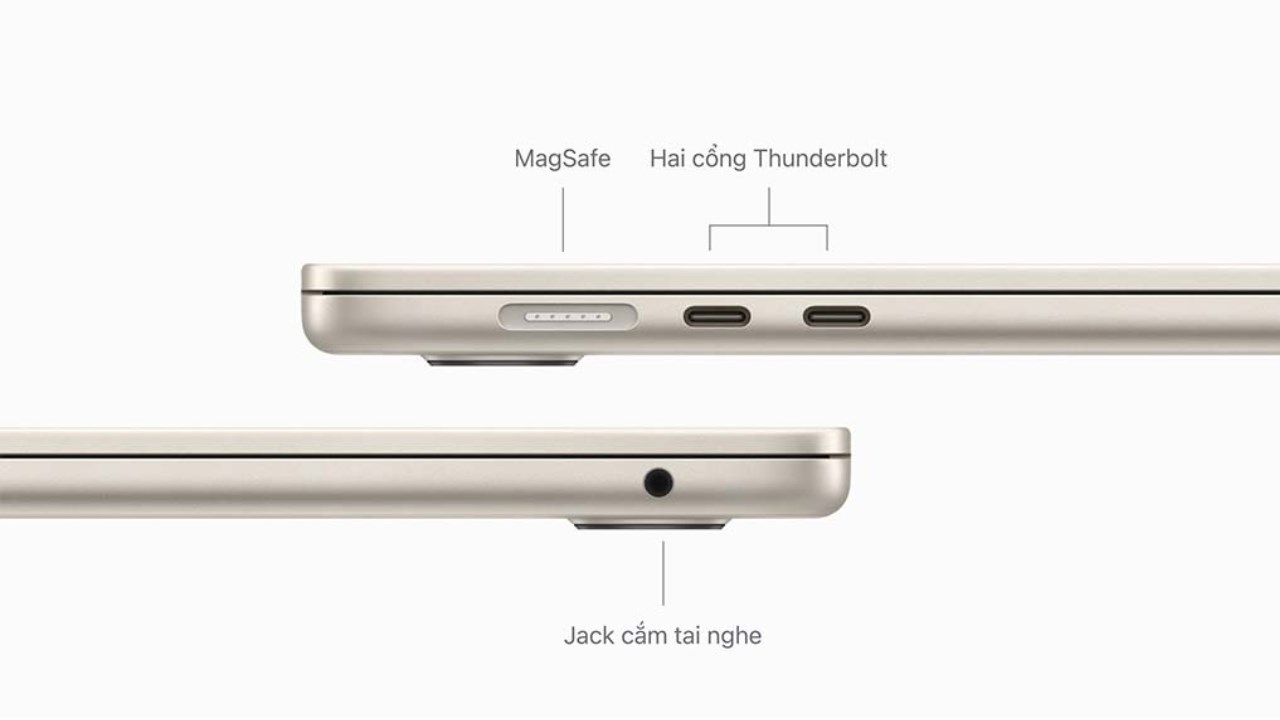 MacBook Air M3 được trang bị cổng kết nối đa dạng bao gồm giúp đáp ứng nhu cầu của người dùng