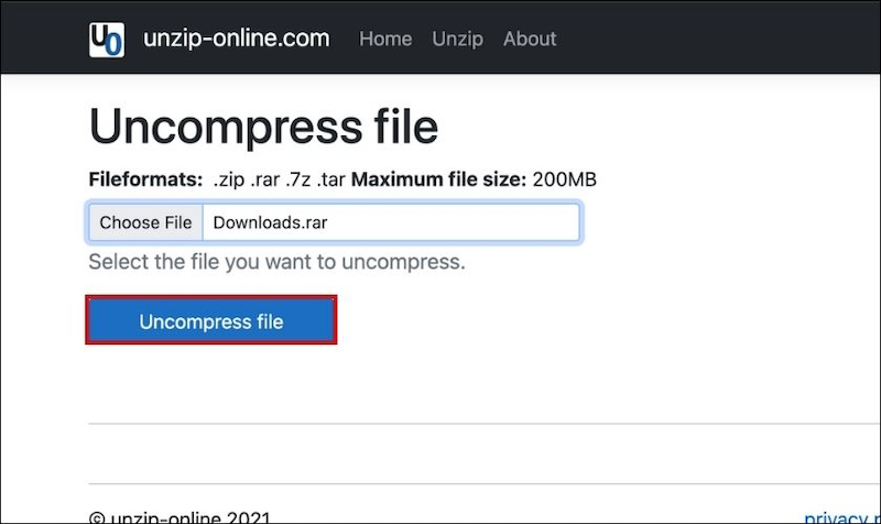 Bạn bấm chọn “Uncompress File” 