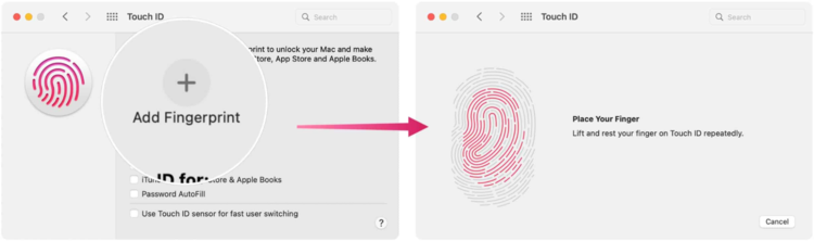 Chọn Add fingerprint và đặt ngón tay lên Touch ID theo hướng dẫn