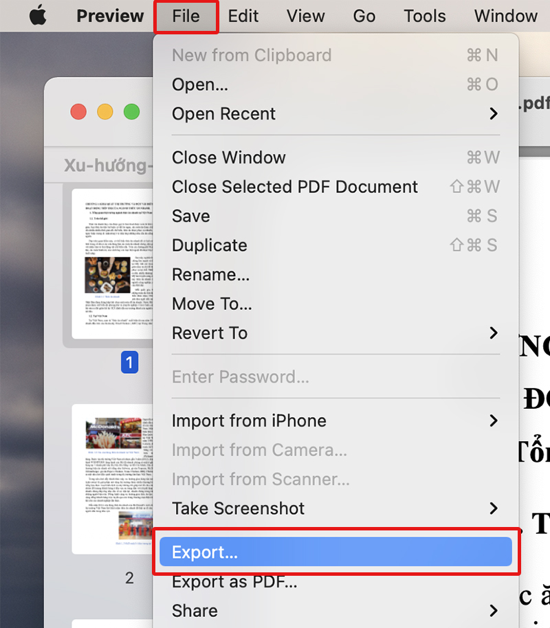 Bạn vào danh mục “File” chọn “Export”