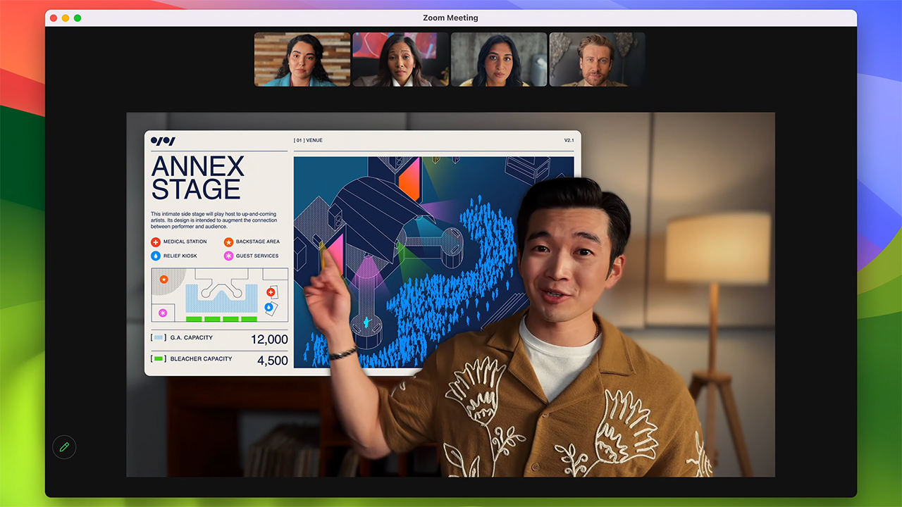 Hệ điều hành macOS Sonoma cho phép người dùng xuất hiện để tương tác với màn hình thuyết trình