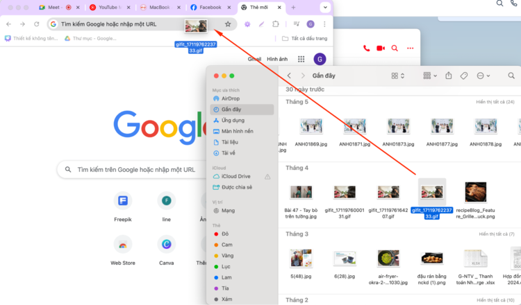 Mở trình duyệt Chrome, sau đó kéo thả tệp cần chia sẻ âm thanh Tab Google