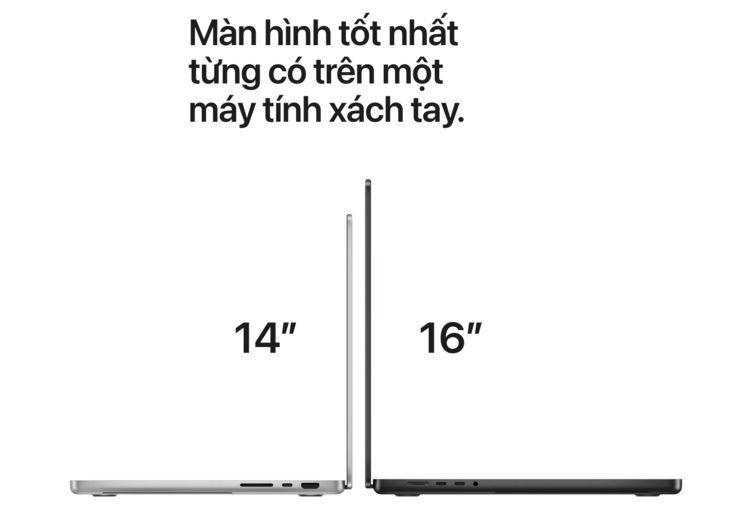 MacBook Pro M3 có 2 tuỳ chọn về kích thước màn hình gồm: 14 inch và 16inch