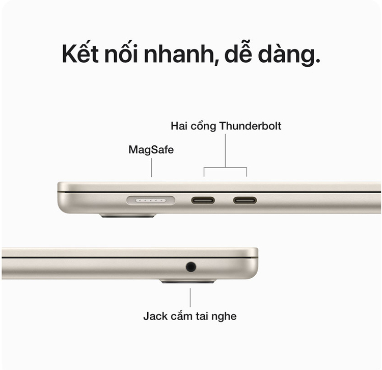 MacBook Air M3 15 inch sở hữu 3 loại cổng sạc