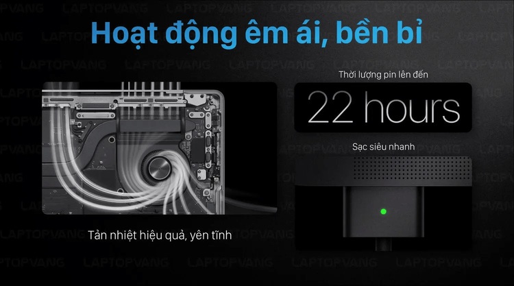 Con chip M3 Pro cùng công nghệ tản nhiệt mới giúp kéo dài thời lượng pin sản phẩm lên đến 22 giờ