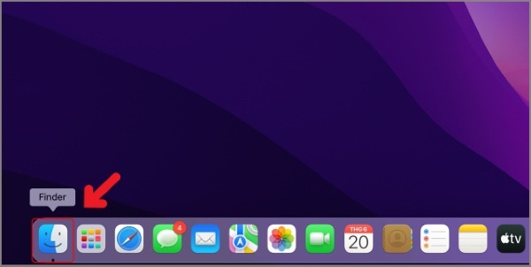 Vị trí biểu tượng Finder nằm đầu thanh Dock