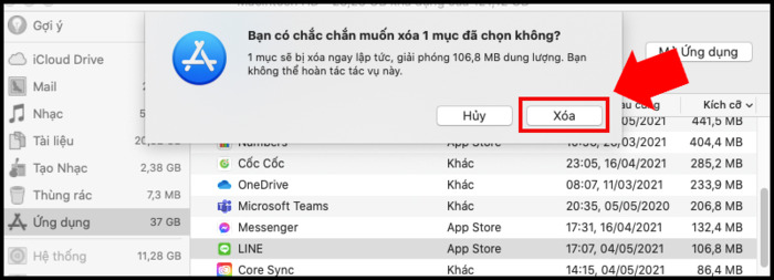  bạn nhấn “Xóa/Delete” là đã hoàn thành việc gỡ ứng dụng không cần dùng trên MacBook