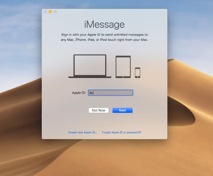 Giao diện đăng nhập iMessage