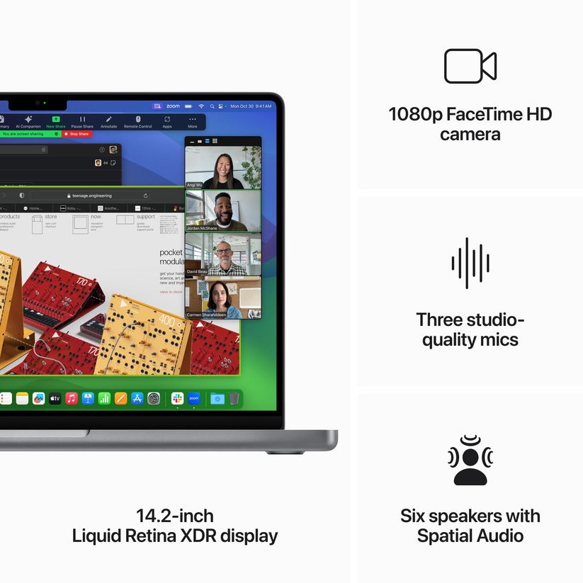 Camera FaceTime HD 1080p, hệ thống âm thanh 6 loa được trang bị trên MacBook Pro M2 chip M2 Pro/M2 Max và MacBook Pro M3