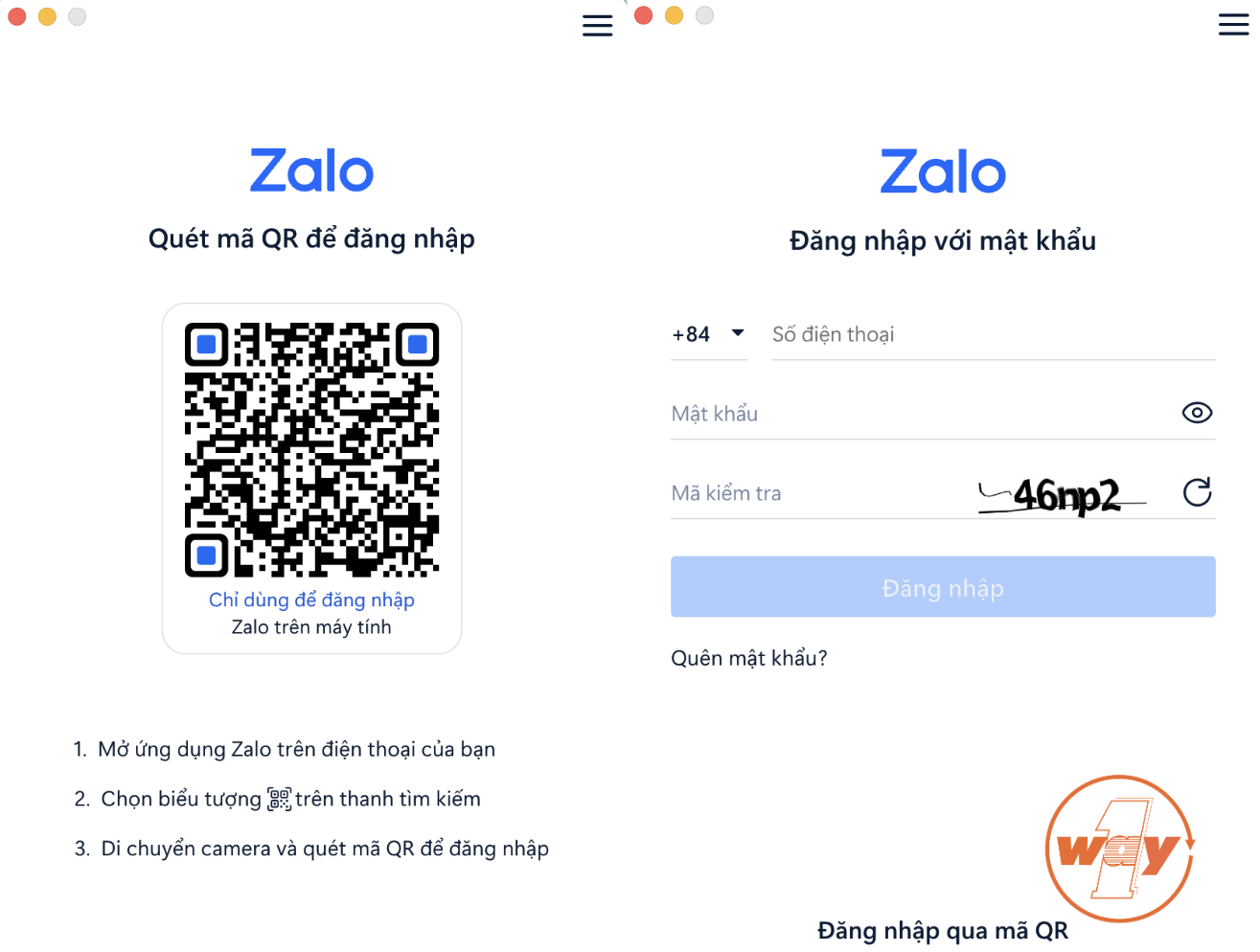 Đăng nhập vào ứng dụng Zalo theo một trong hai cách 
