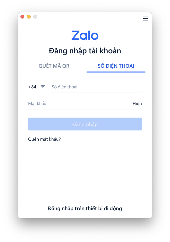 Bằng số điện thoại đã đăng ký và nhập mật khẩu là có thể đăng nhập Zalo