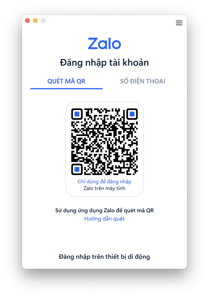 Chọn quét mã QR và scan thông qua phần Quét mã tại Zalo trên điện thoại 