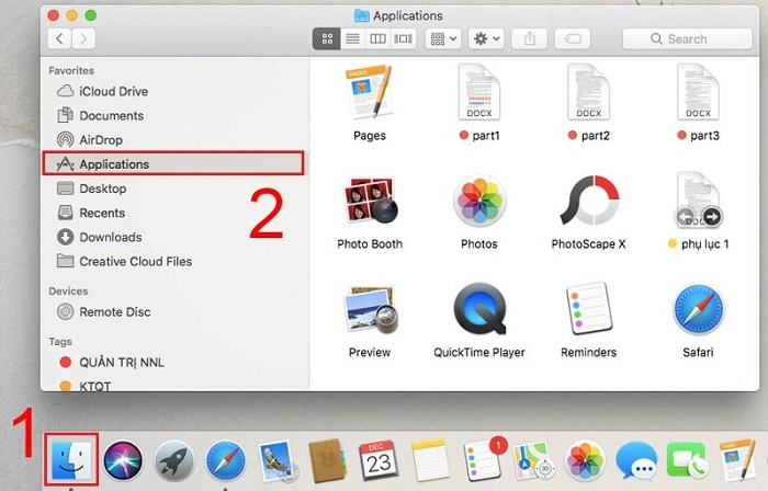 Chọn Finder > Application