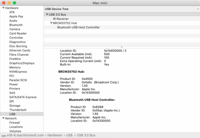 System Profiler >> USB High-Speed Bus