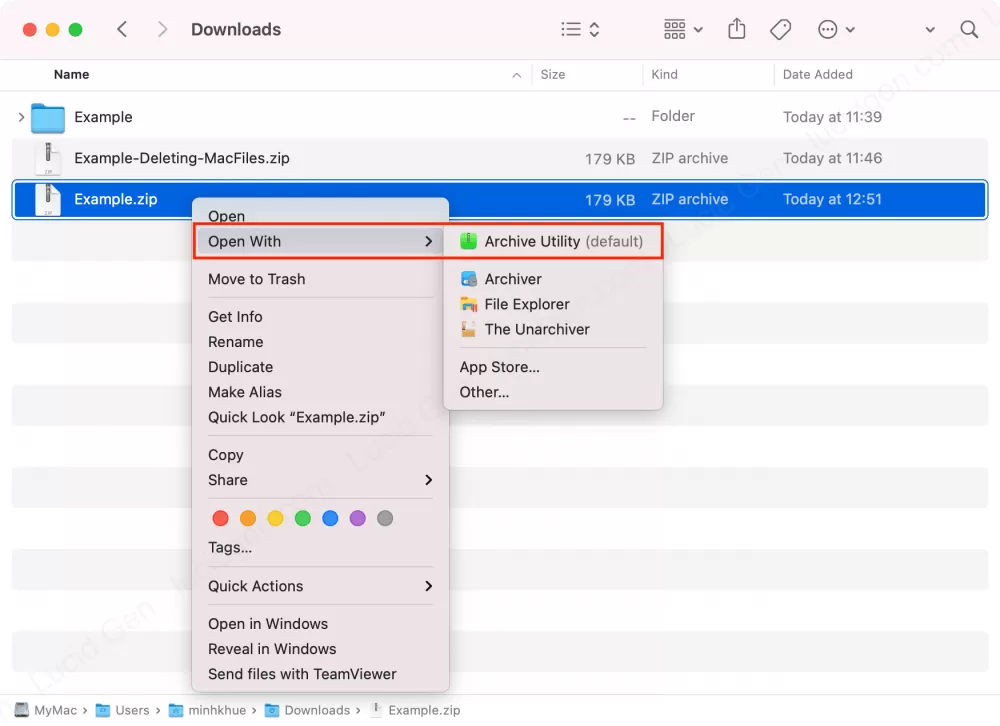 Mở file nén thông qua ứng dụng mặc định trên MacBook