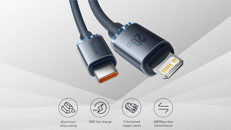 Cáp sạc Baseus Crystal Shine USB-C to Lightning chất liệu cao cấp, chiều dài ấn tượng