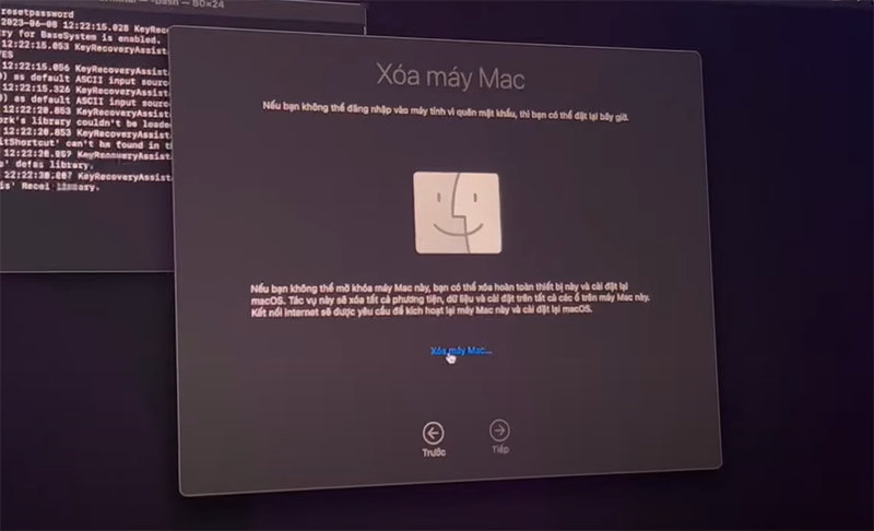 Chọn Erase Mac tiếp để reset máy